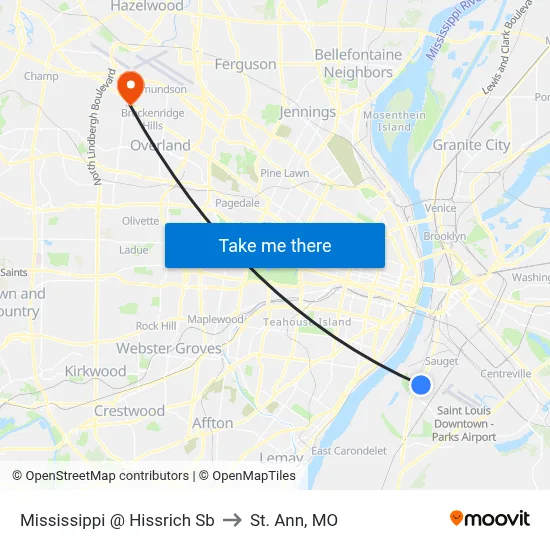 Mississippi @ Hissrich Sb to St. Ann, MO map