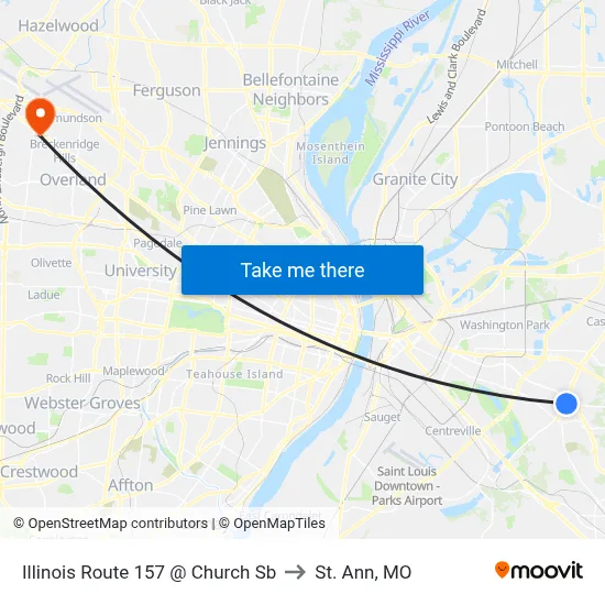 Illinois Route 157 @ Church Sb to St. Ann, MO map