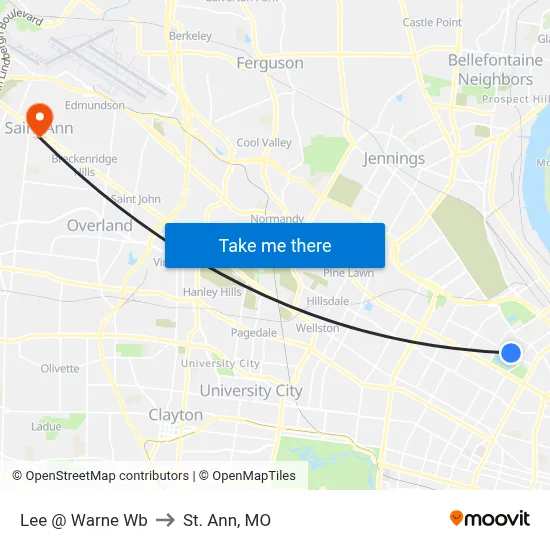 Lee @ Warne Wb to St. Ann, MO map