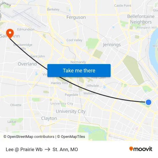 Lee @ Prairie Wb to St. Ann, MO map