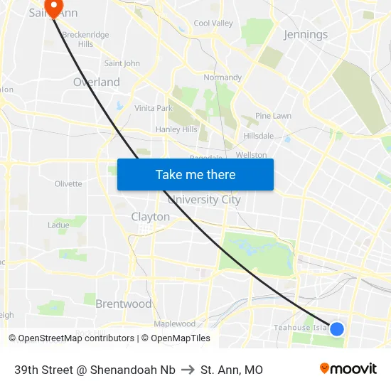 39th Street @ Shenandoah Nb to St. Ann, MO map