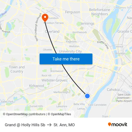 Grand @ Holly Hills Sb to St. Ann, MO map