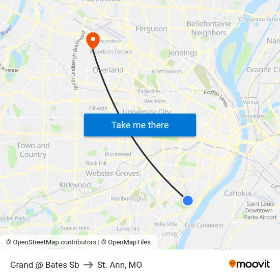 Grand @ Bates Sb to St. Ann, MO map
