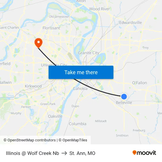 Illinois @ Wolf Creek Nb to St. Ann, MO map