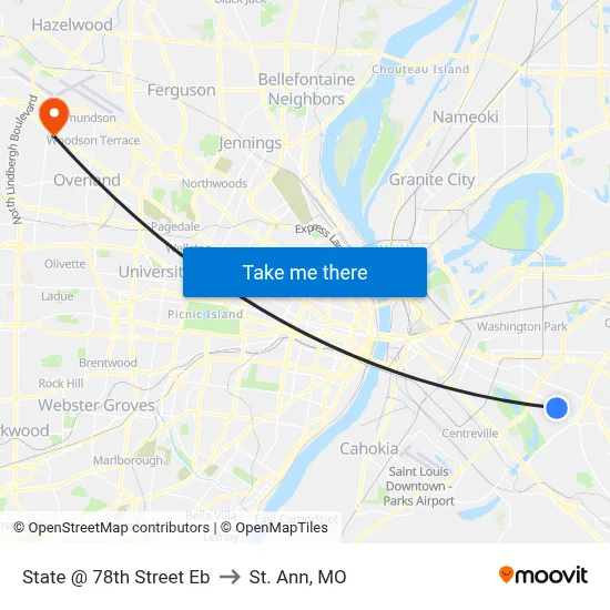 State @ 78th Street Eb to St. Ann, MO map