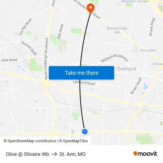 Olive @ Olivaire Wb to St. Ann, MO map