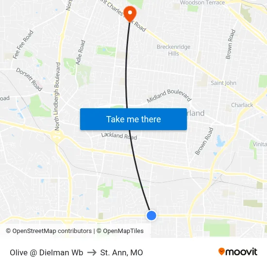 Olive @ Dielman Wb to St. Ann, MO map