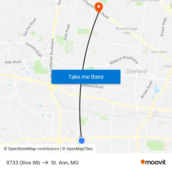 9733 Olive Wb to St. Ann, MO map