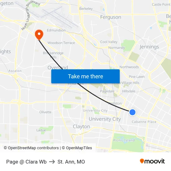 Page @ Clara Wb to St. Ann, MO map