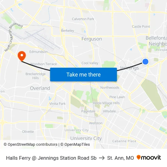 Halls Ferry @ Jennings Station Road Sb to St. Ann, MO map