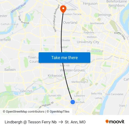 Lindbergh @ Tesson Ferry Nb to St. Ann, MO map