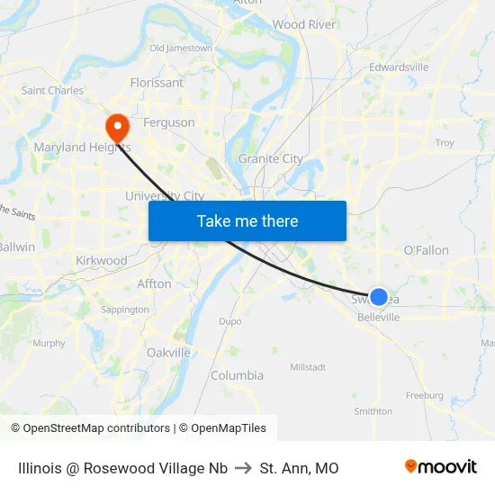 Illinois @ Rosewood Village Nb to St. Ann, MO map
