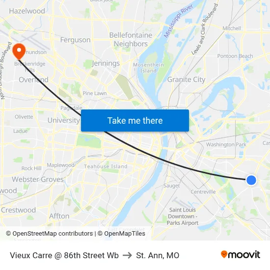 Vieux Carre @ 86th Street Wb to St. Ann, MO map