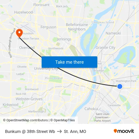 Bunkum @ 38th Street Wb to St. Ann, MO map