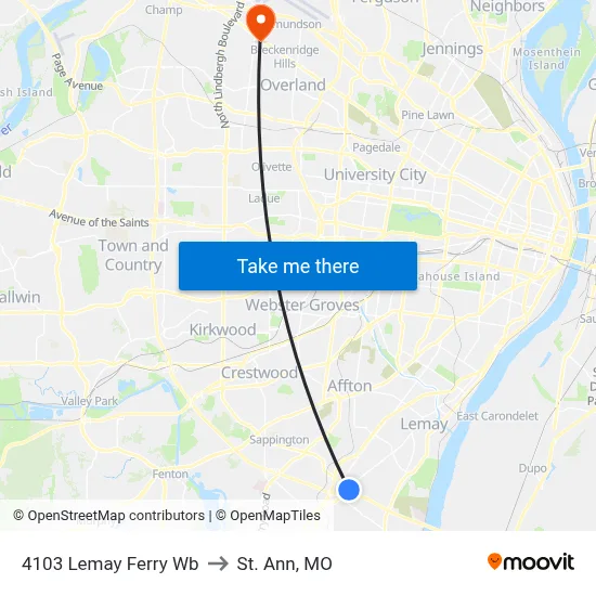 4103 Lemay Ferry Wb to St. Ann, MO map
