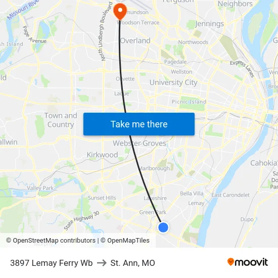 3897 Lemay Ferry Wb to St. Ann, MO map