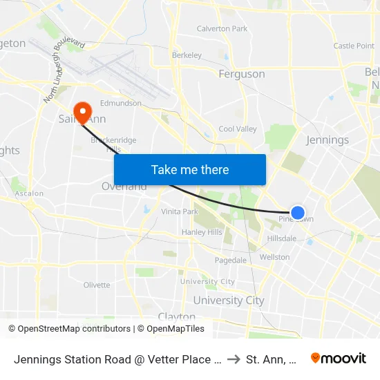 Jennings Station Road @ Vetter Place Sb to St. Ann, MO map