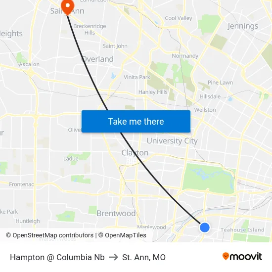 Hampton @ Columbia Nb to St. Ann, MO map