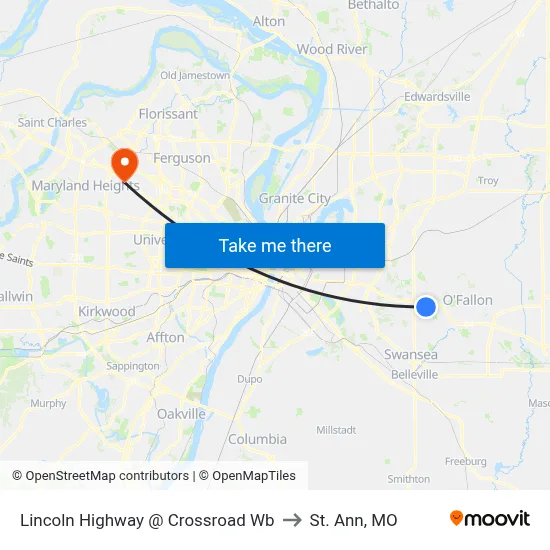 Lincoln Highway @ Crossroad Wb to St. Ann, MO map