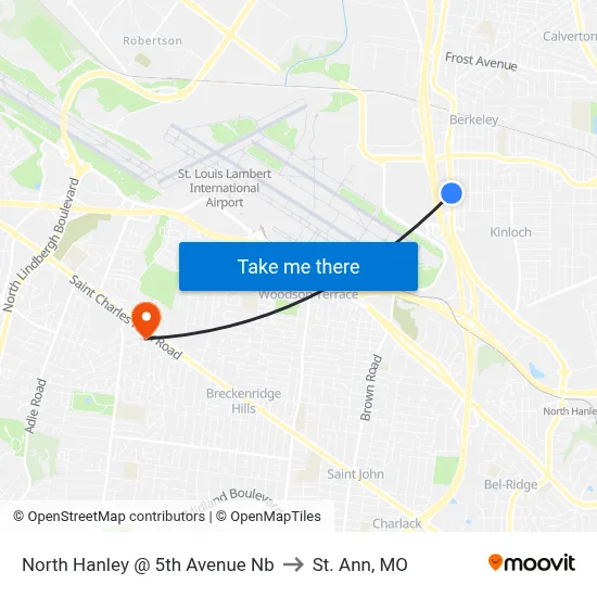 North Hanley @ 5th Avenue Nb to St. Ann, MO map