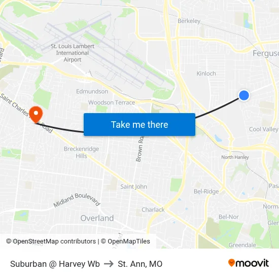 Suburban @ Harvey Wb to St. Ann, MO map