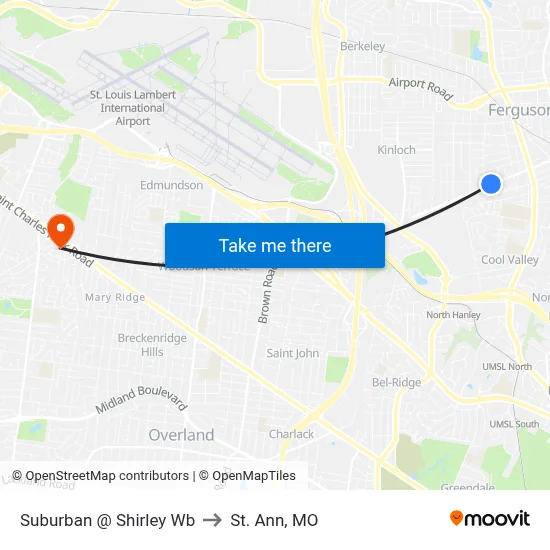 Suburban @ Shirley Wb to St. Ann, MO map