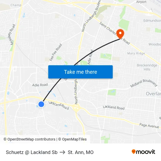 Schuetz @ Lackland Sb to St. Ann, MO map