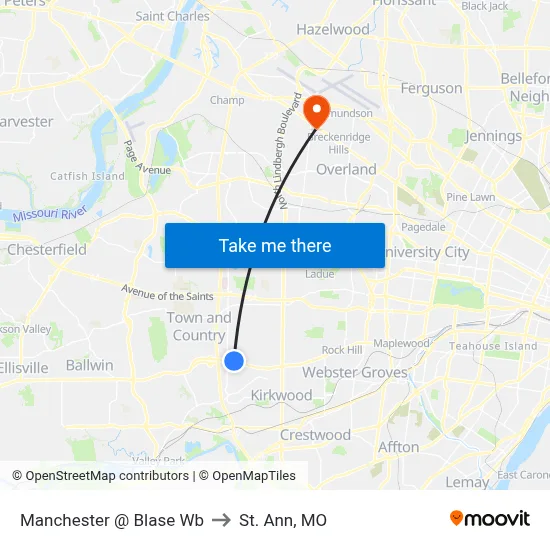Manchester @ Blase Wb to St. Ann, MO map