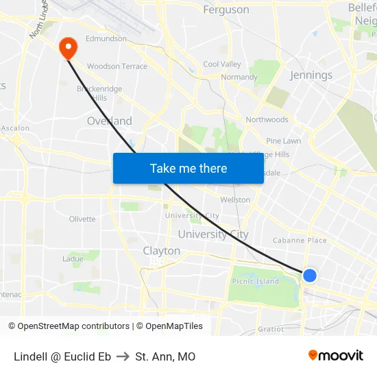 Lindell @ Euclid Eb to St. Ann, MO map