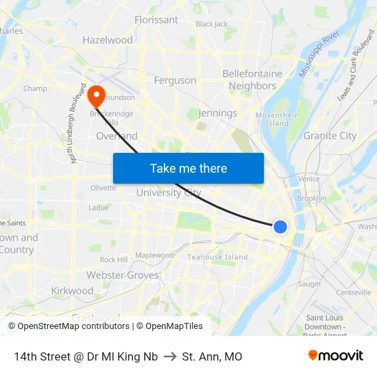 14th Street @ Dr Ml King Nb to St. Ann, MO map