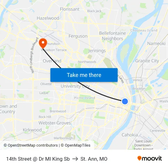 14th Street @ Dr Ml King Sb to St. Ann, MO map