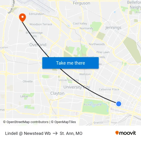 Lindell @ Newstead Wb to St. Ann, MO map