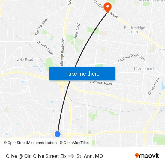 Olive @ Old Olive Street Eb to St. Ann, MO map