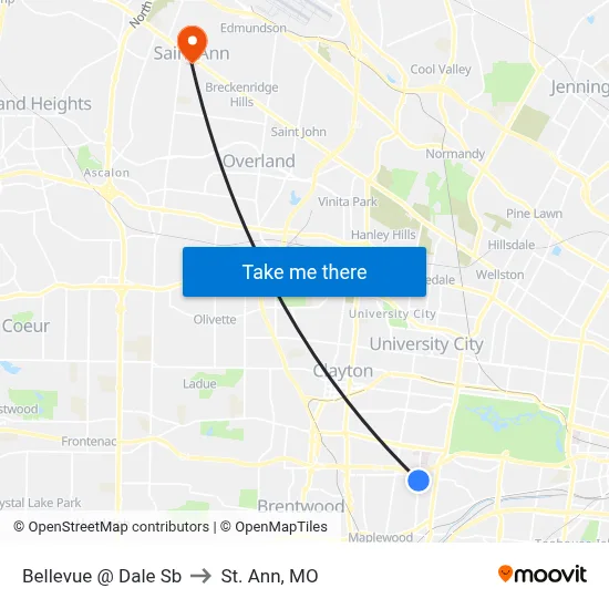 Bellevue @ Dale Sb to St. Ann, MO map