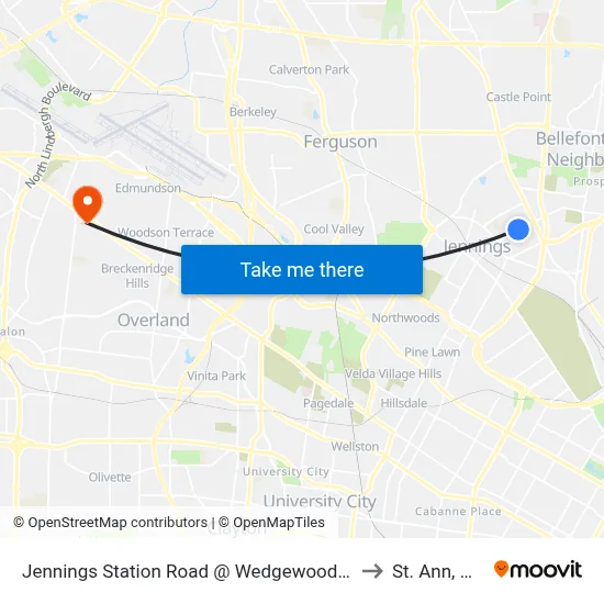 Jennings Station Road @ Wedgewood Nb to St. Ann, MO map