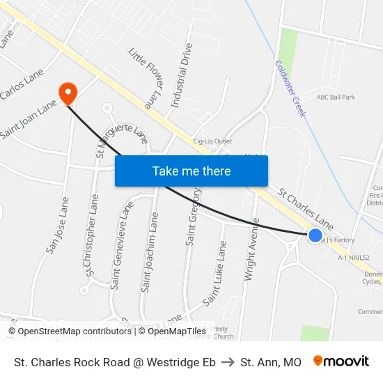 St. Charles Rock Road @ Westridge Eb to St. Ann, MO map