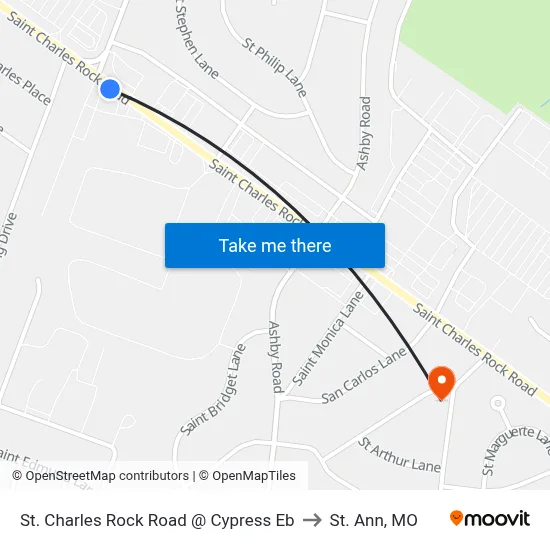 St. Charles Rock Road @ Cypress Eb to St. Ann, MO map
