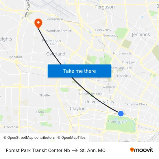 Forest Park Transit Center Nb to St. Ann, MO map