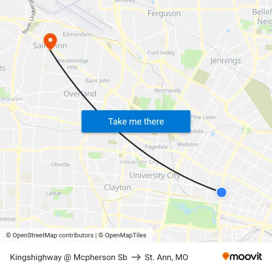 Kingshighway @ Mcpherson Sb to St. Ann, MO map