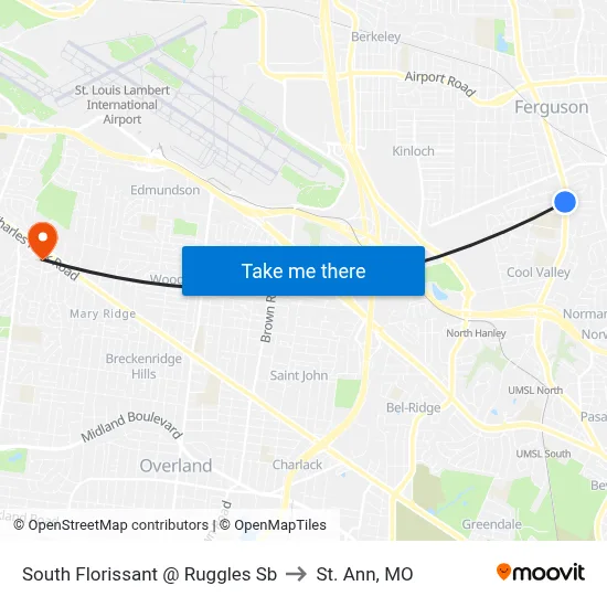 South Florissant @ Ruggles Sb to St. Ann, MO map