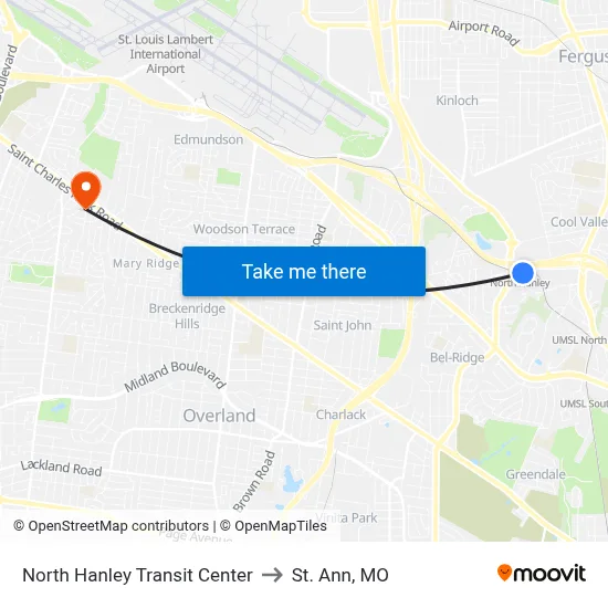 North Hanley Transit Center to St. Ann, MO map