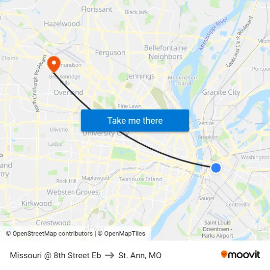 Missouri @ 8th Street Eb to St. Ann, MO map