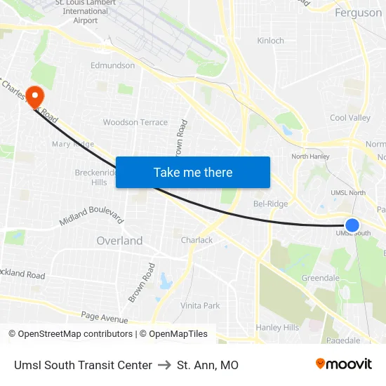 Umsl South Transit Center to St. Ann, MO map