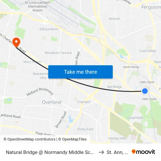 Natural Bridge @ Normandy Middle School Wb to St. Ann, MO map