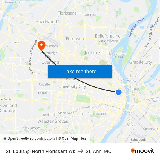 St. Louis @ North Florissant Wb to St. Ann, MO map