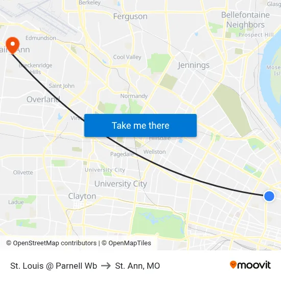 St. Louis @ Parnell Wb to St. Ann, MO map