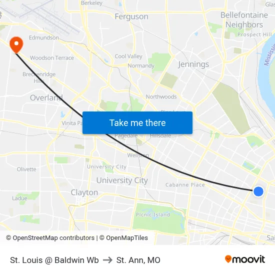 St. Louis @ Baldwin Wb to St. Ann, MO map