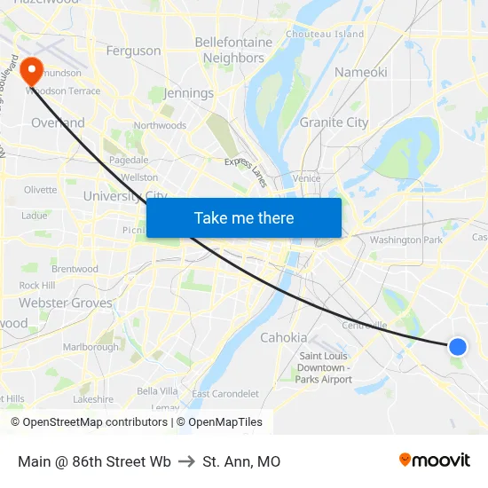 Main @ 86th Street Wb to St. Ann, MO map
