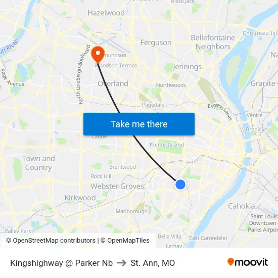 Kingshighway @ Parker Nb to St. Ann, MO map