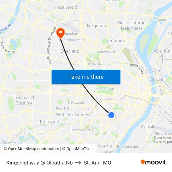 Kingshighway @ Oleatha Nb to St. Ann, MO map